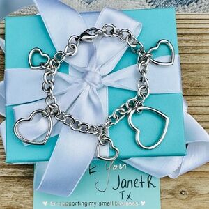 RARE Tiffany & Co Multi Open Heart Bracelet in Silver, 7.5"